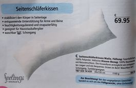 Seitenschläferkissen feelings von billerbeck (wie neu)