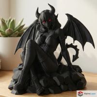 Demonic Figure with Wings and Red Eyes - 3D Printed