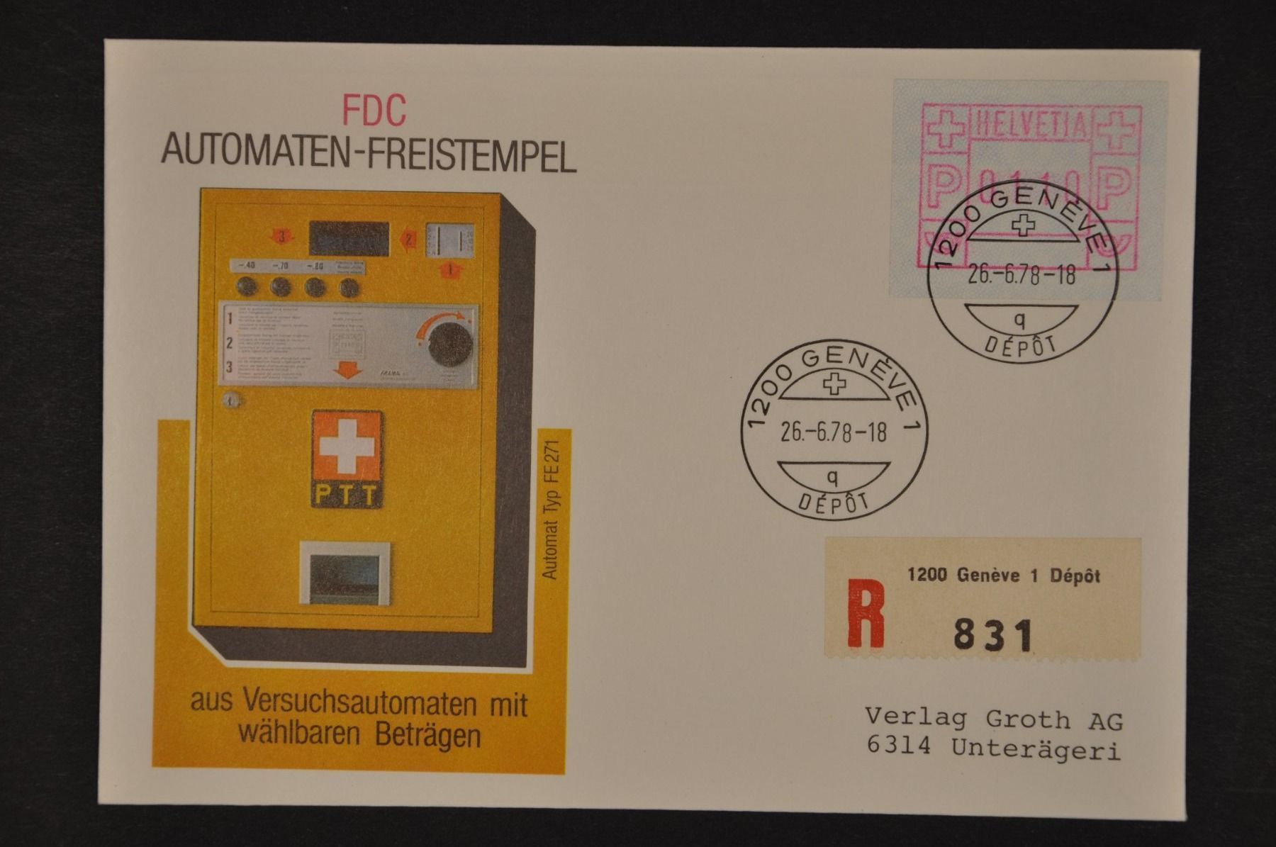 Tutti i francobolli: ATM 2 26.6.78 FDC Genf – Usato da Wolfhalden venduto da Zinauktion