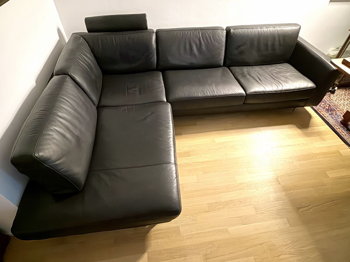 Divani: Ecksofa Leder schwarz mit 2 Kopfstützen – Usato da Basel venduto da Lithoklast 4