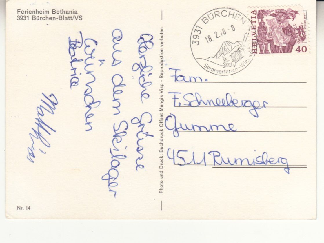 Ansichtskarten: Bürchen 1978 – Gebraucht aus Bürglen TG von StampGraf 1