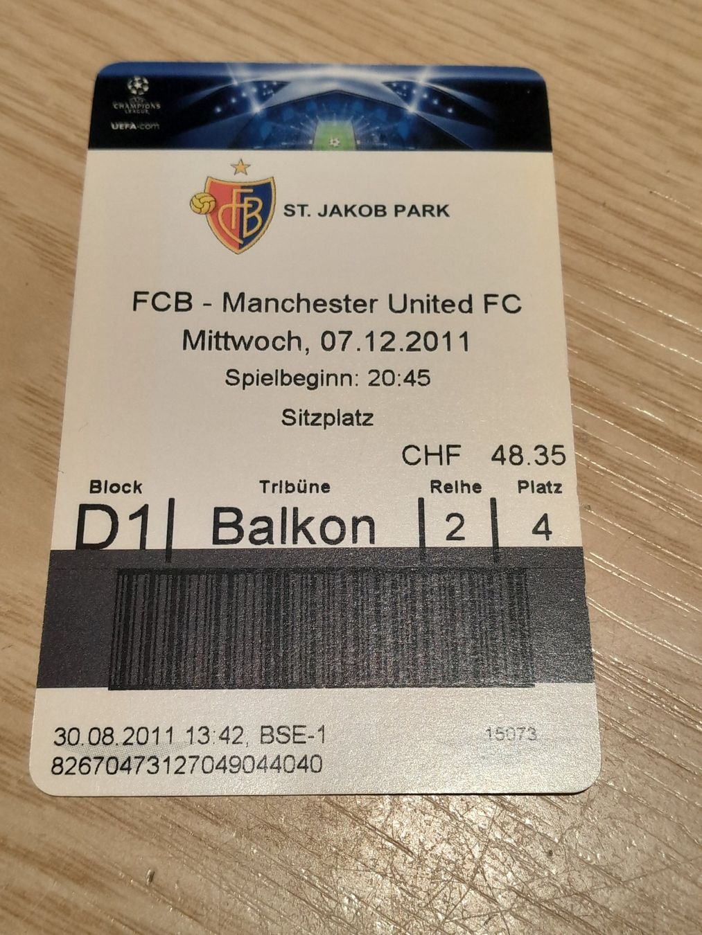 Biglietti: FCB - Manchester United Ticket, 07.12.2011, einmalige Cha... – Usato da binningen venduto da bergen00