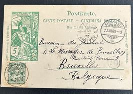UPU Postkarte 1900 Davos Brüssel 