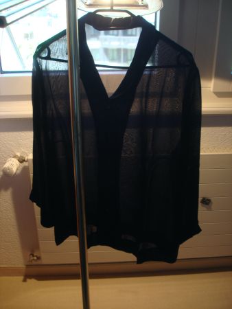 Schwarze Chiffon Bluse, transparent, 3/4-arm, Gr. 44