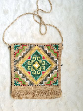 TASCHE UMHÄNGETASCHE BAST STICKEREI HIPPIE VINTAGE LÄSSIG