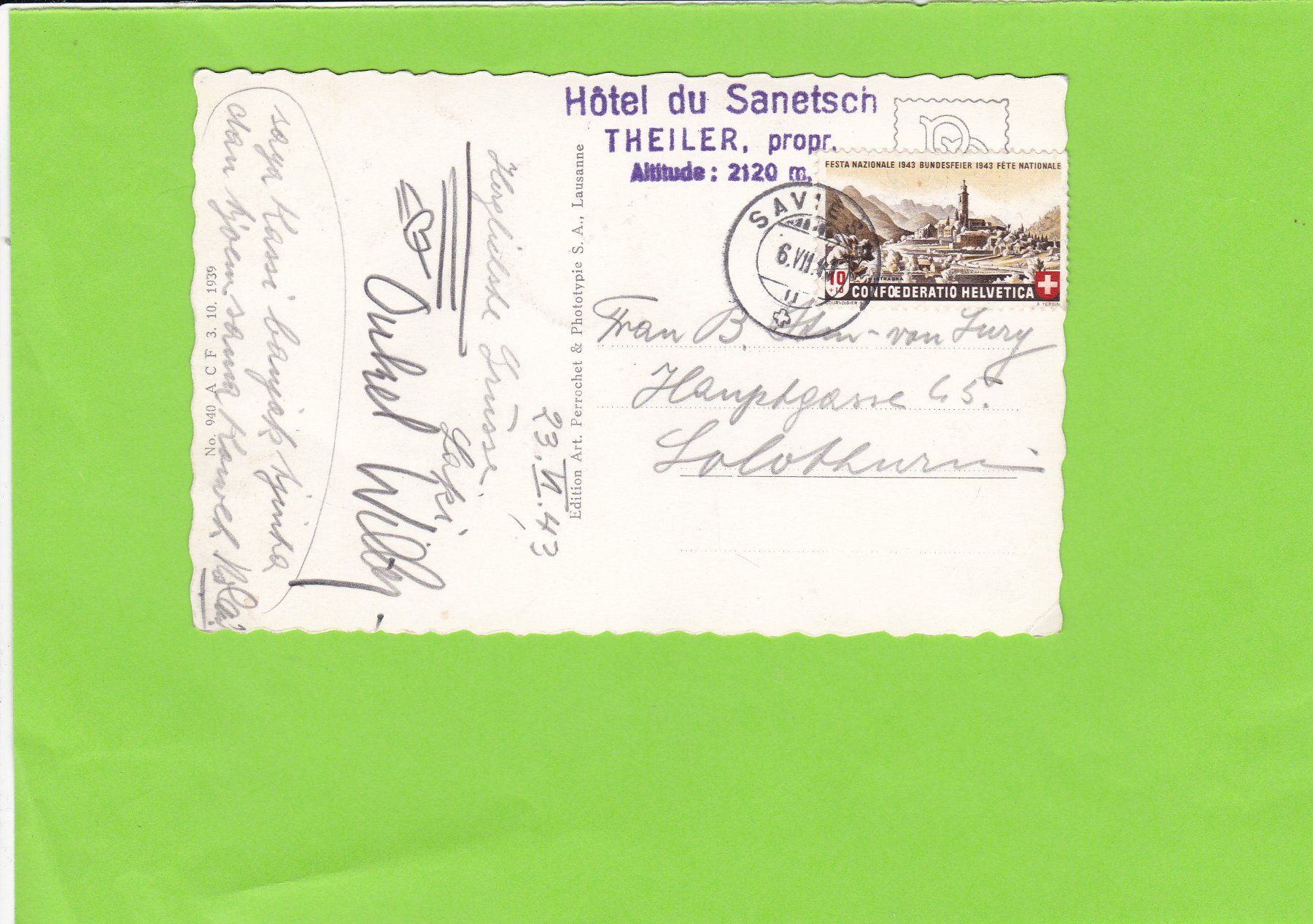 Cartoline postali: Hôtel Sanetsch--Theiler propr. – Usato da St. Peterzell venduto da neckertal 1