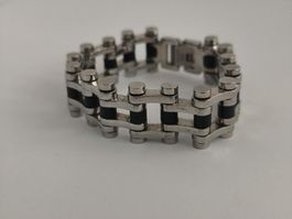 Armband Edelstahl Motorrad Kette Optik silberfarben & Gummi
