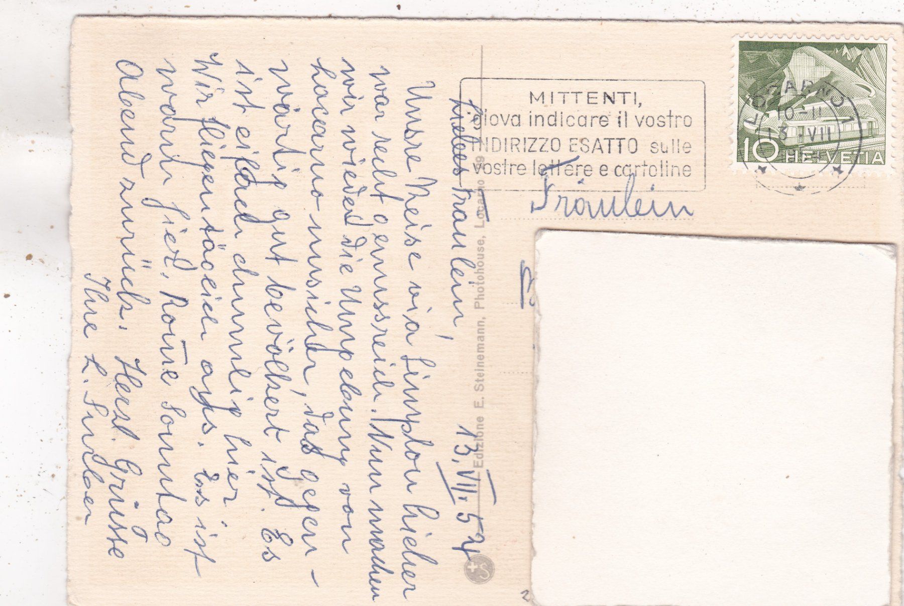 Cartoline postali: Locarno Piazza Grande 1954 – Usato da Herisau venduto da Lisegrat2008 1