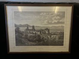 Altes Lausanne Gemälde mit Rahmen