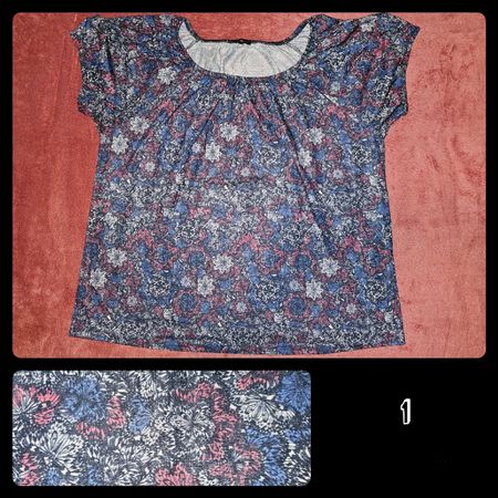 Shirt, blau-rot- schwarz- weiss, Blüten, XL, NEU