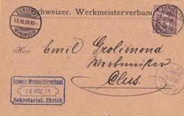 Postkarte Schweiz.Werkmeisterverband m. Ziffer 60B nach GLUS