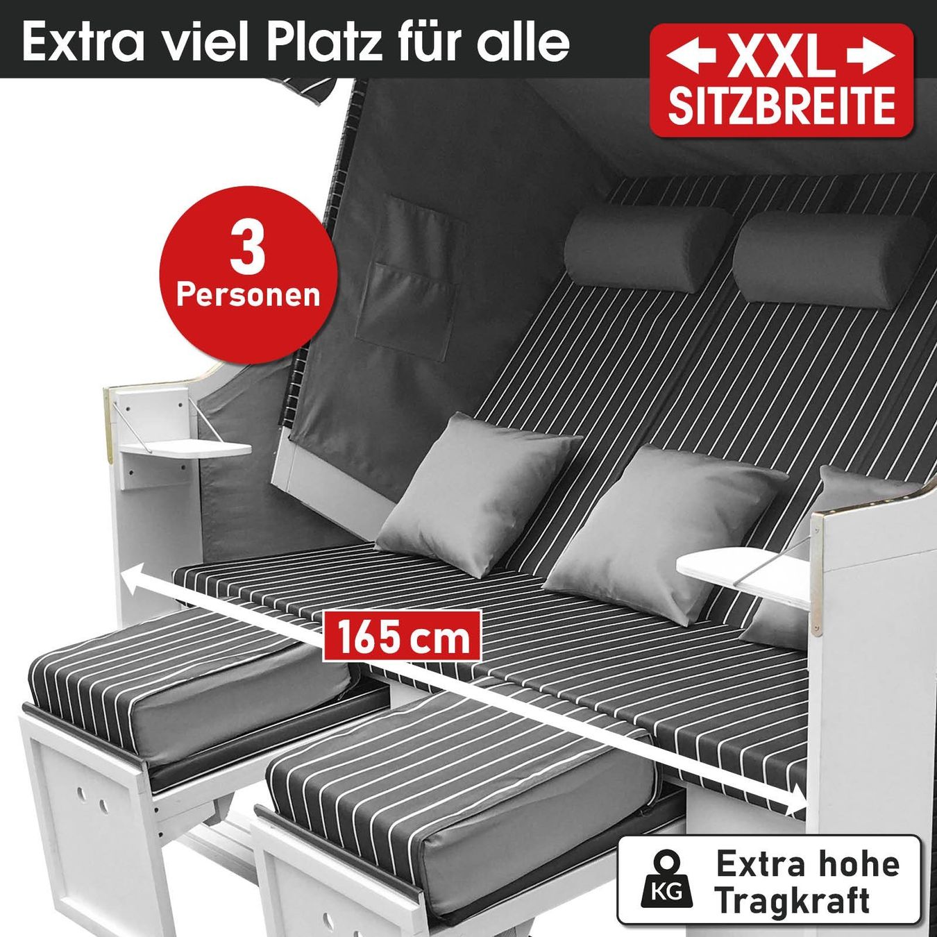 Sedie a sdraio: Strandkorb 3-Sitzer + Schutzhülle - Hellblau/Gestreift – Nuovo e nell'imballaggio originale da Wallenwil venduto da toesstal-vertrieb 3