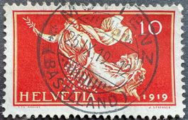 Grandioser Voll-⦿ Muttenz BL auf Friedensmarke 1919 Zst 144