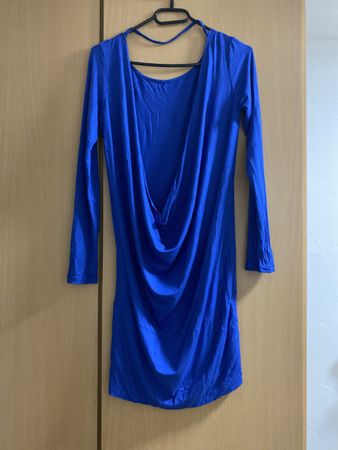 Blaues Sommerkleid mit langen Ärmeln, Grösse 40/12