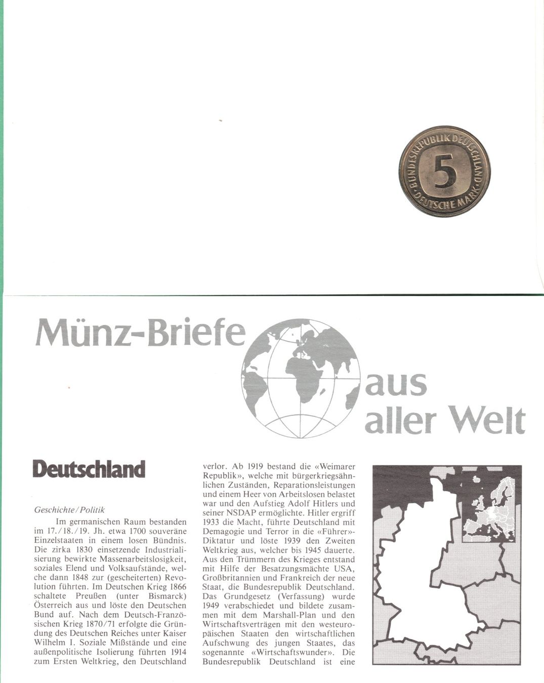 Tutti le monete: Münzbrief  5 DM   1990    Deutschland – Nuovo (secondo la descrizione) da Mellingen venduto da Ginger 1