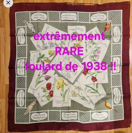 HERMES Foulard le carré RARE " Le langage des fleurs " 1938