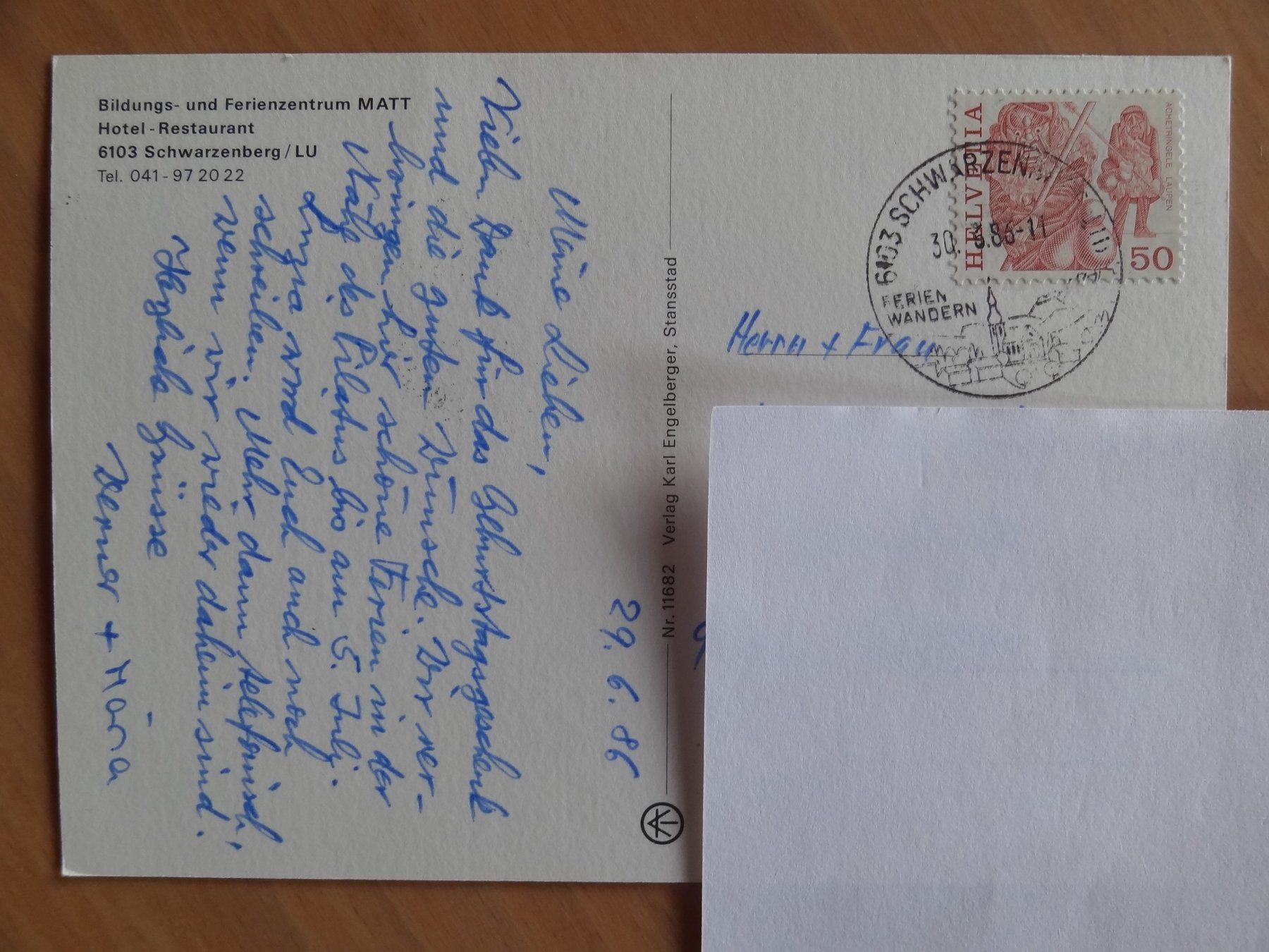 Cartoline postali: Schwarzenberg LU - Ferienzentrum Matt 1986 – Usato da St Léonard venduto da Riglin 1