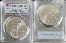 2021 American Silver Eagle Type 2 MS-69 PCGS (FirstStrike®)
