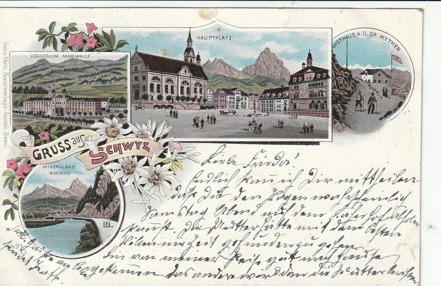 Cartoline postali: AK  Gruss aus Schwyz Litho 1901 – Usato da Rupperswil venduto da Ema10