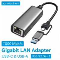 1000 Mbit/s Gigabit LAN Adapter USB-C & USB-A RJ45 Ethernet