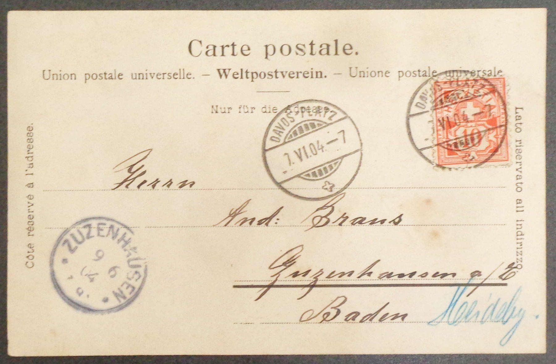 Ansichtskarten: 1904: DAVOS gegen Tinzenhorn – Gebraucht aus Le Locle von timbrettino 1