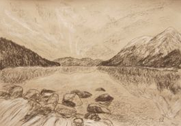 Kohlezeichnung: Bergsee