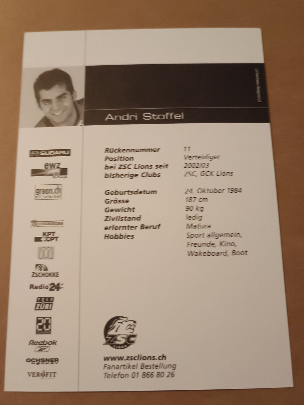 Autografi: Andri Stoffel - ZSC - handsigniert – Usato da Menziken venduto da Artographs 1