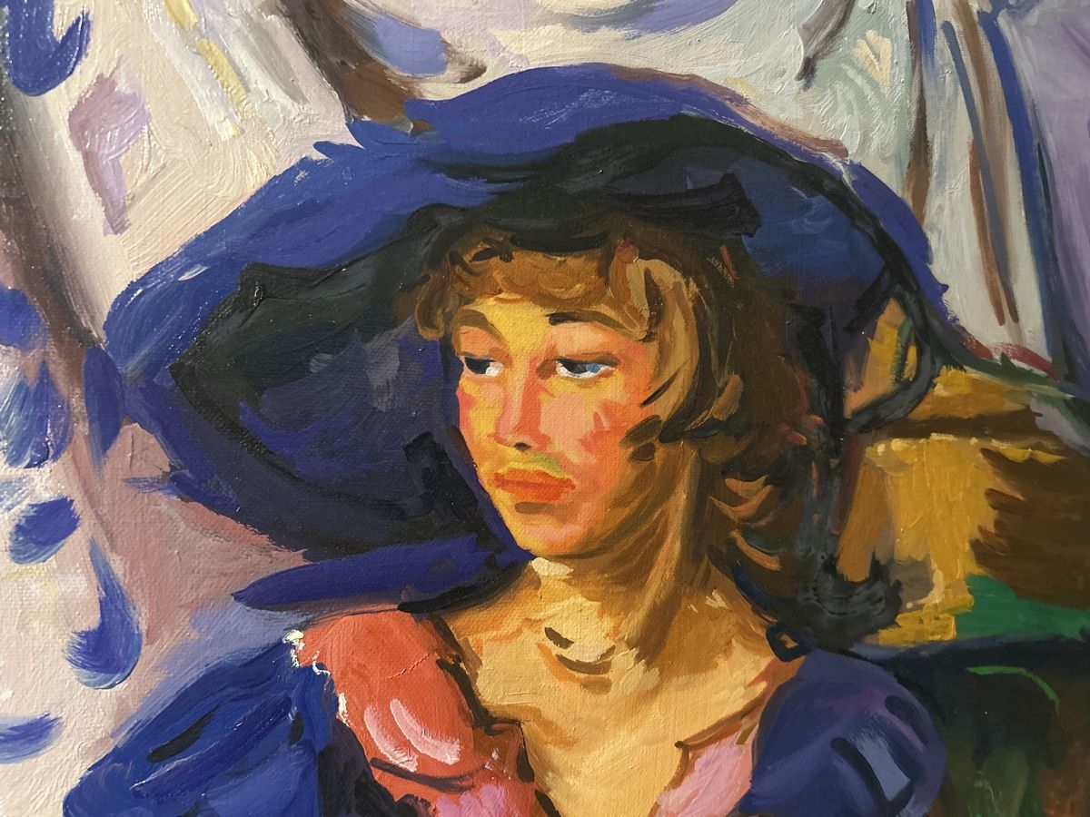 Dipinti: P. Cornu Gemälde: Dame mit blauem Hut, Original – Usato da Glarus venduto da KunstWerkEr-LS87 1