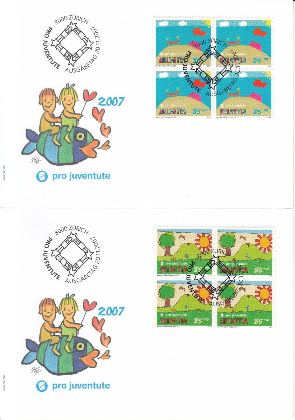 Alle Briefmarken: SBK J385A - J388A im 4er-Block FDC – Gebraucht aus Bürglen TG von StampGraf 1