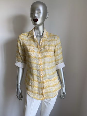 MaxMara: Reizende gelb/weiss gemusterte Sommer-Bluse, 36