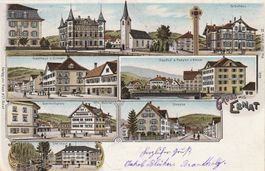 Ebnat-Litho-Gasthof Krone-Gasthof Ochsen-Bahnhofplatz-Schule