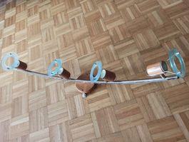 Plafonnier 4 spots bois et métal verre 230V bon état
