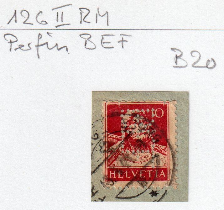 Alle Briefmarken: Rollenmarke 126II RM, Perfin B20 BEF – Gebraucht aus Basel von Bingis