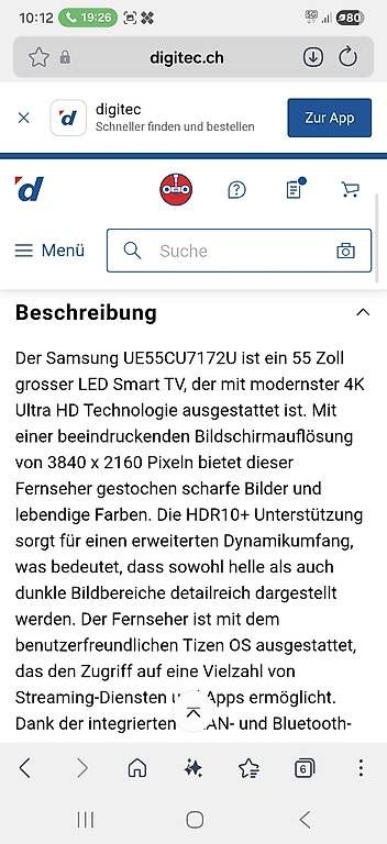 Fernseher: TV Samsung 4K LED 55" – Gebraucht aus Schaffhausen von SZi5 2