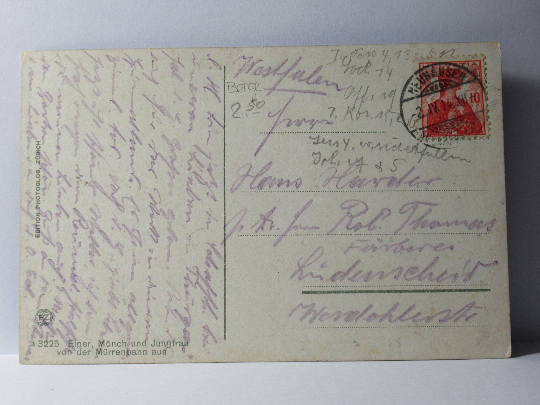 Cartoline postali: Eiger,  Mönch & Jungfrau 1914 – Usato da Grenchen venduto da Bluemchen1900 1