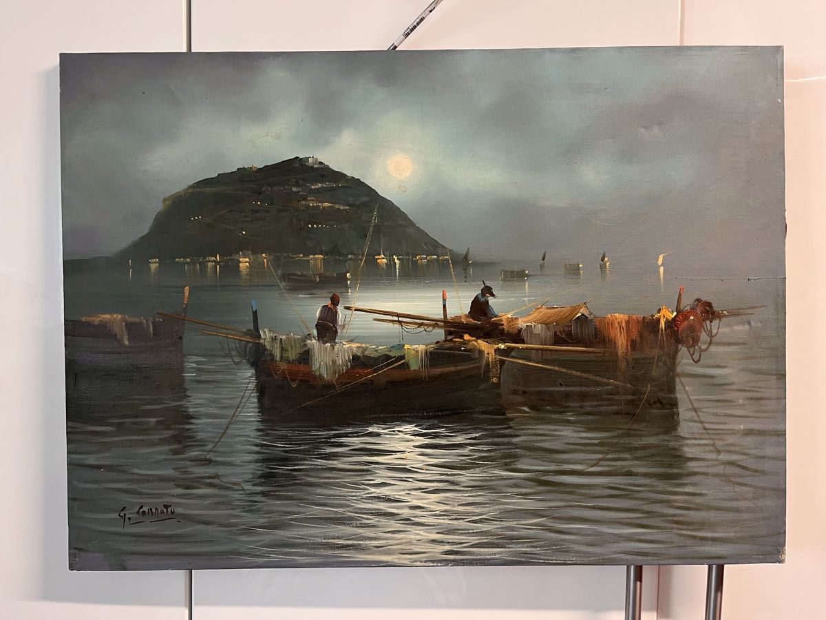 Foto & Immagini: Gemälde Fischerboote Mondnacht – Usato da Zürich venduto da Juancarlos1
