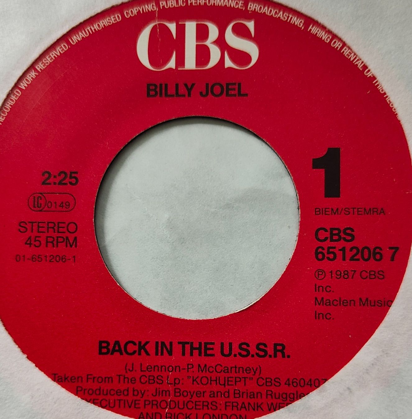 Dischi in vinile: Vinyl-Single Billy Joel - Back In The U.S.S.R. – Usato da Langenthal venduto da Modo39