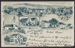 Leutwil grüne Lithografie 4 Bilder Gasthof Bären etc.