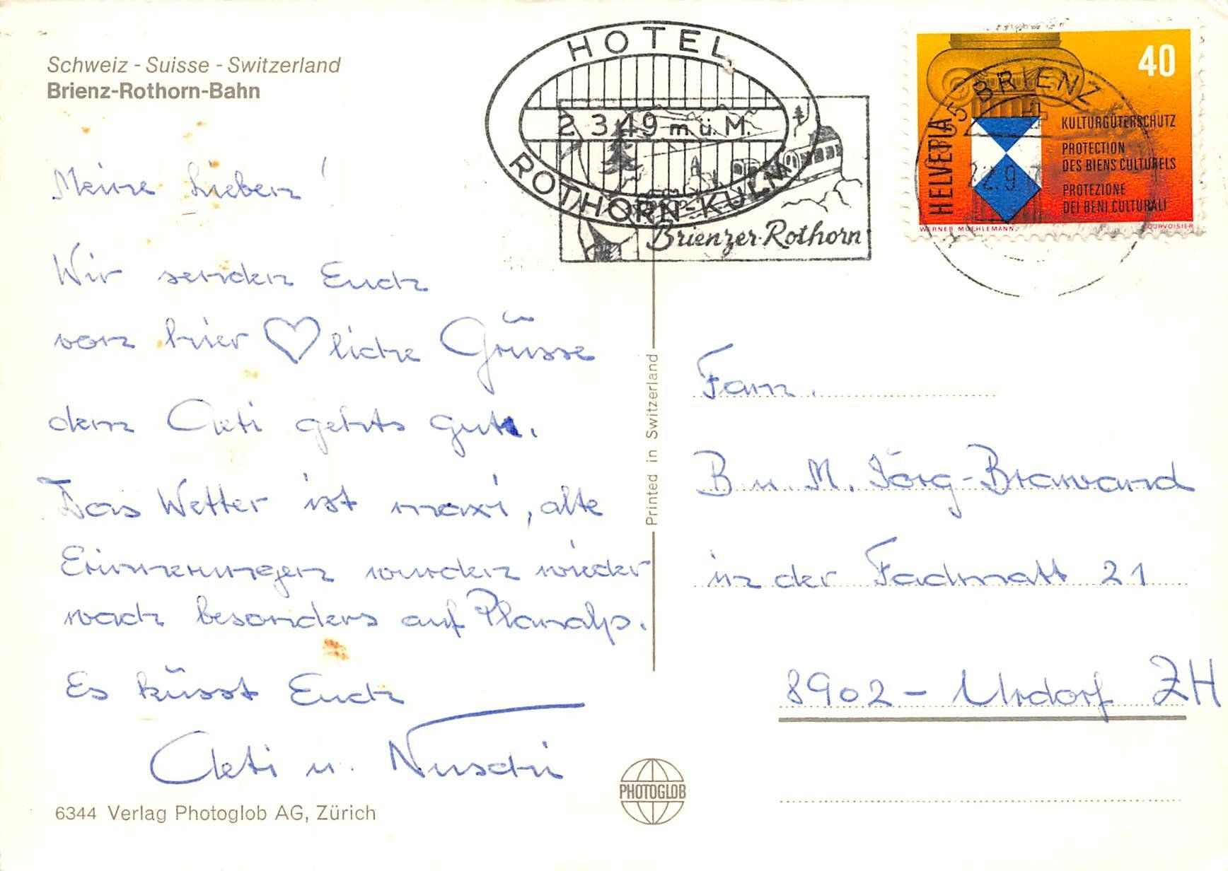 Cartoline postali: 2x Brienzer Rothorn – Usato da Ottikon b.Kemptth. venduto da Neptun1974 3