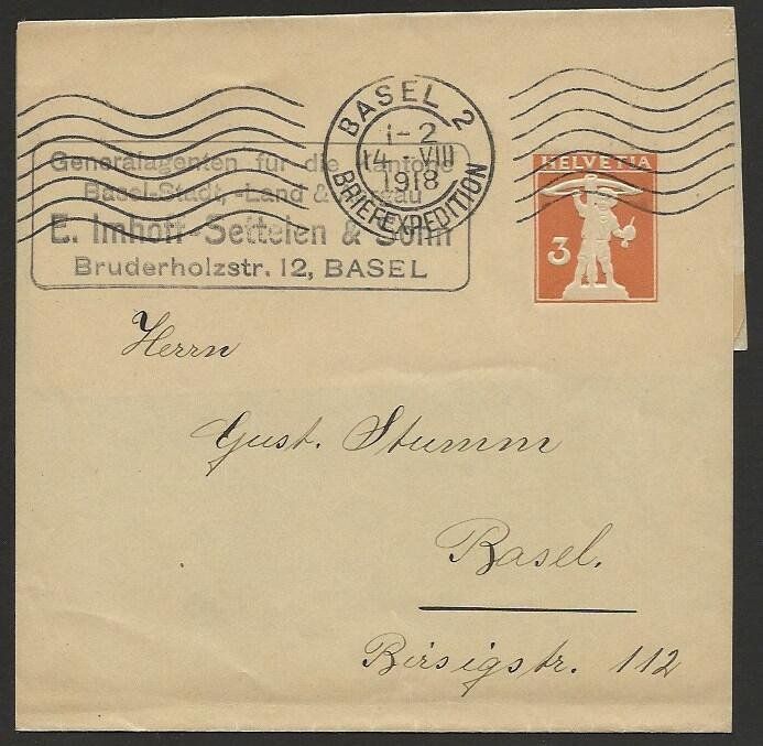 Alle Briefmarken: 1918  3 Rp. Streifband von Basel – Gebraucht aus Arlesheim von kuhnphila