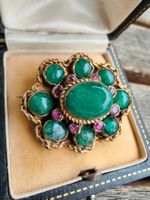 Antike Smaragd Cabochon Rubin Brosche Silber Vergoldet