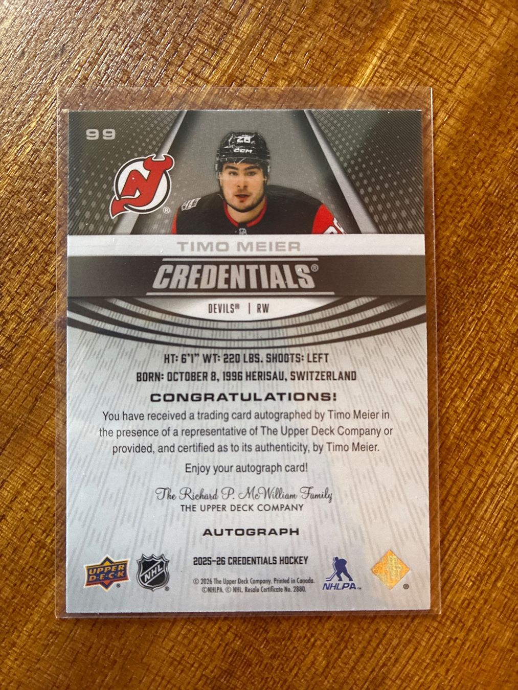 Topps Sammelbilder & Trading cards: Upper Deck Credentials Timo Meier on card Auto – Gebraucht aus Wangenried von Garagara 1