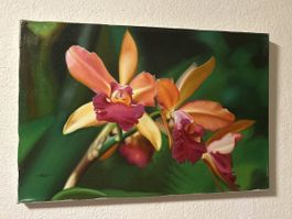 Wunderschönes Orchideen Gemälde, Blumenbild, signiert