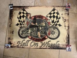Vintage Motorrad Poster "Hell on Wheels" PinUp Girl