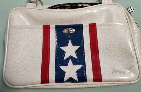 Trophy Queen Handtasche, Glitzer, Stars, rot, blau, weiss