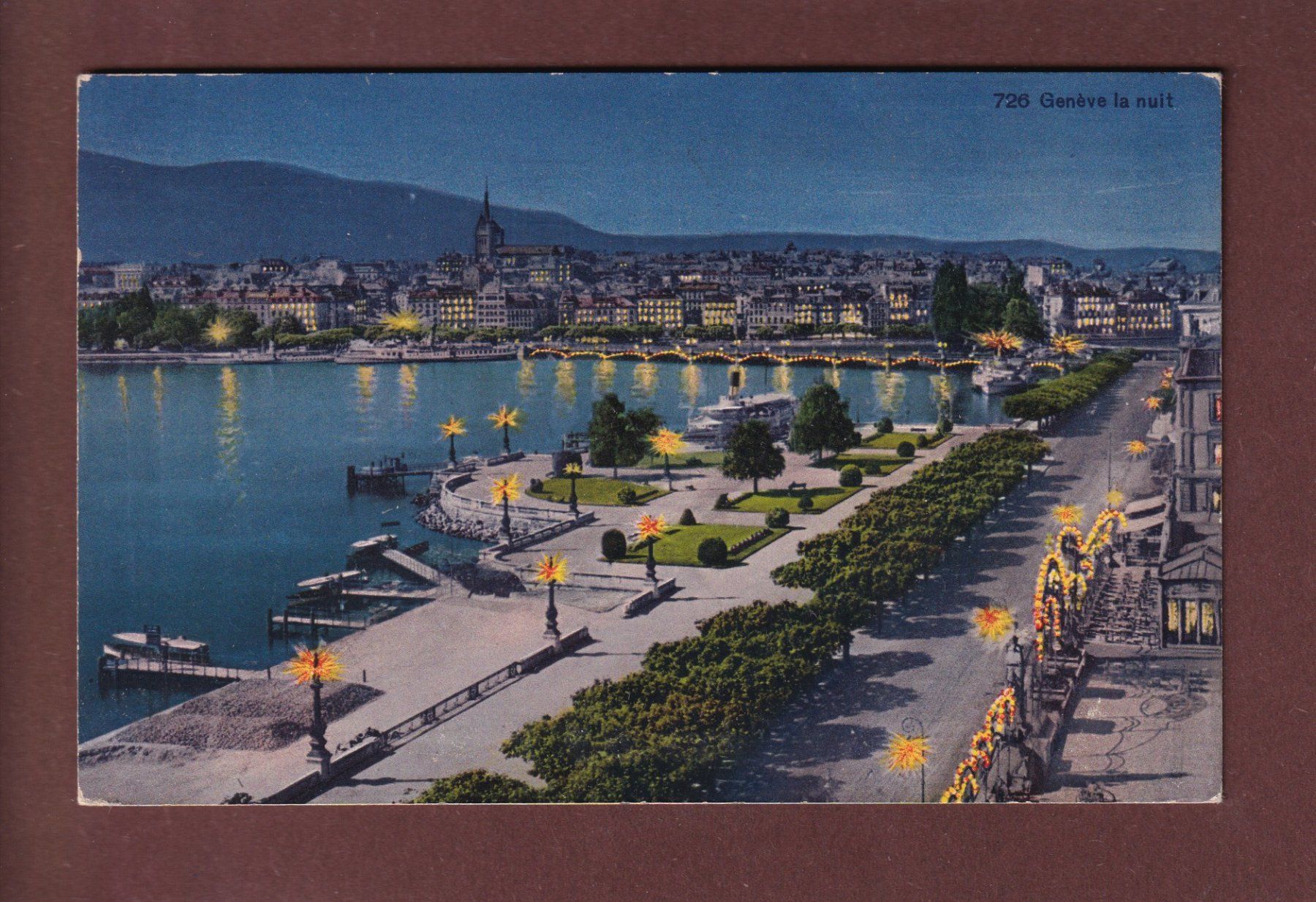 Cartoline postali: GENEVE la nuit - 1927 – Usato da Pully venduto da nicecards