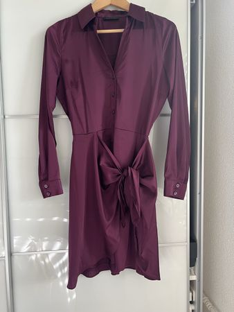 Guess Burgundy Button-up Mini Dress with Tie - Size Small