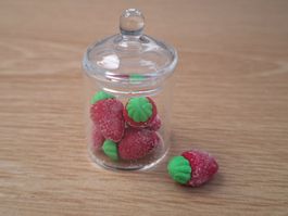 Retro Zucker Erdbeeren Glas Handgemacht, auch für Maileg