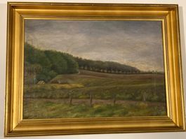 Antikes Landschaftsgemälde nicht signiert mit Wiese, Wald