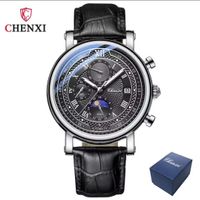 Chenxi Herrenuhr Chronograph Tag/Nachtphasen Lederarmband